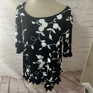 Floral Black and White Women's Top